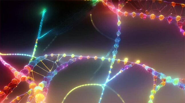 DNA Helix on Black Background with DNA Structure. 3D render of a molecule with rollercoaster tracks forming a helix structure