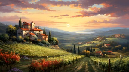 panoramic view of Tuscany landscape at sunset - Italy