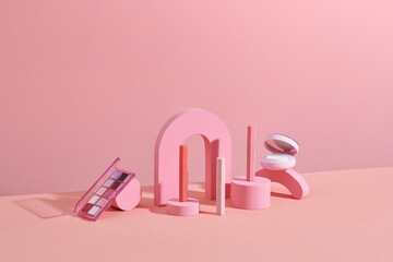 theme beauty cosmetic ad. Blush powder compact and make up
