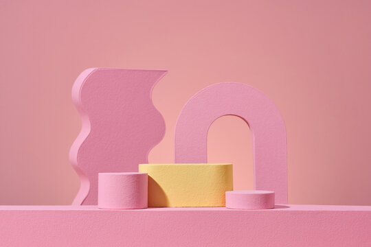 Abstract background with various geometric shapes in pastel color