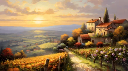 Foto auf Glas Panoramic view of vineyard in Tuscany, Italy © Iman