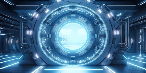 Space station or Sci-fi style futuristic facility external panel surface background. Exterior of...