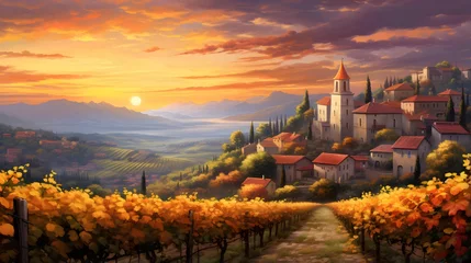 Poster Panoramic view of Tuscany at sunset, Italy. © Iman