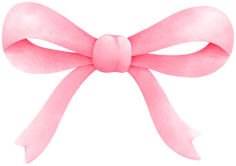 Pink coquette ribbon bow watercolor illustration