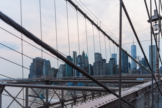 View Of New York City From Brooklyn Bridge. 