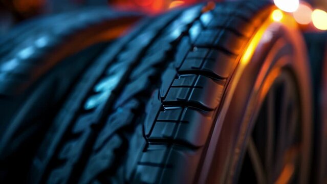 Closeup of the tires symmetrical tread pattern designed for even wear and consistent performance over its lifespan.