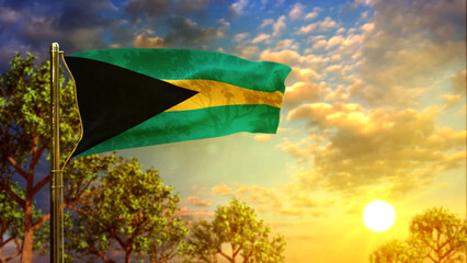 waving flag of Bahamas at sundown for state holiday - abstract 3D rendering