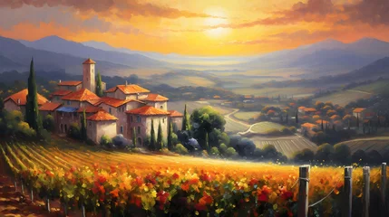 Poster Im Rahmen Panoramic view of Tuscany at sunset, Italy. © Iman
