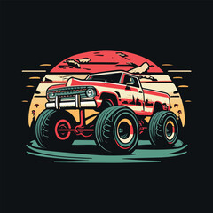 Vector funny monster truck cartoon landscape very detailed vector art proportional tshirt design vector  © zahidID: #10462466