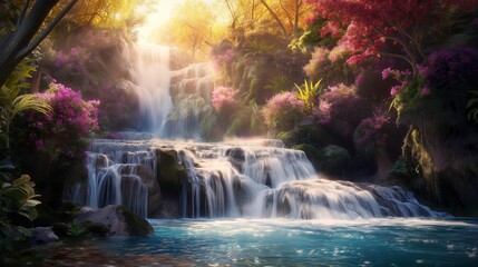 Cascading waterfalls in a hidden tropical paradise.