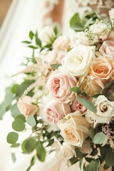 Obraz na płótnie Canvas Elegant bouquet of roses in soft pastel colors, romantic beauty. Perfect for wedding decor and floral arrangements. 