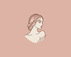 girl with pink hair feminine logo illustration, business wellness logo design, woman hair salon, boutique logo