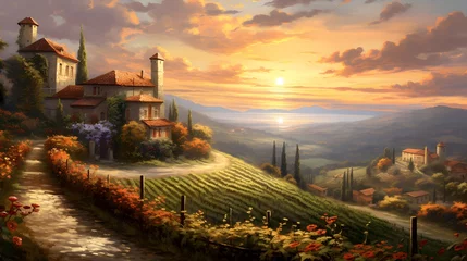 Foto op Canvas Panoramic view of a vineyard in Tuscany, Italy © Iman