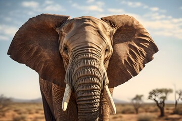 Fototapeta na wymiar Up-close Elephant Encounter: A powerful and emotive close-up shot of an elephant, highlighting its strength and intelligence.