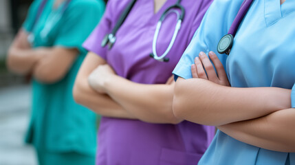 Medical staff standing confidently with crossed arms.