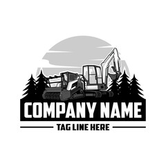 mini excavator company  logo vector image, mulching machine illustration, Land Clearing Mulcher vector art