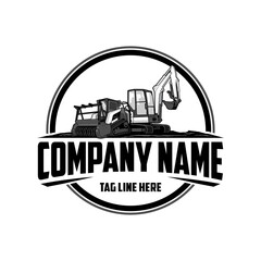 mini excavator company  logo vector image, mulching machine illustration, Land Clearing Mulcher vector art