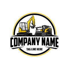 mini excavator company  logo vector image, mulching machine illustration, Land Clearing Mulcher vector art