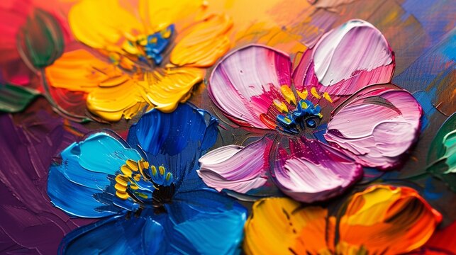 Abstract background, Drawn bright multi-colored flowers