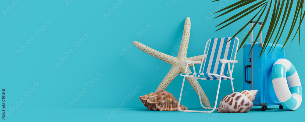 Poster copy space background of going on vacation to the sea in summer. 3d rendering