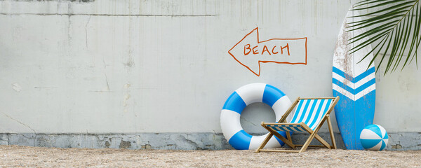 Copy space background of going on vacation to the sea in summer. 3d rendering