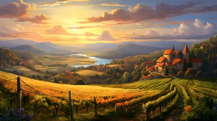 Poster Panoramic view of vineyards in Tuscany, Italy © Iman