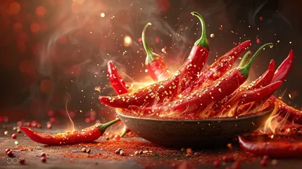 Keuken spatwand met foto Hot red chili with fire effect, hot chili © Beny