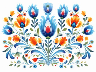 Fototapeta na wymiar illustration of symmetrical flower decoration in folk style on white background