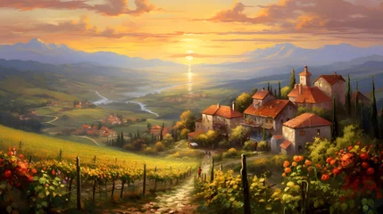 Foto auf Acrylglas Panoramic view of vineyard in Tuscany, Italy © Iman