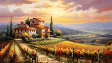 Fototapete Panoramic view of vineyard in Tuscany, Italy © Iman