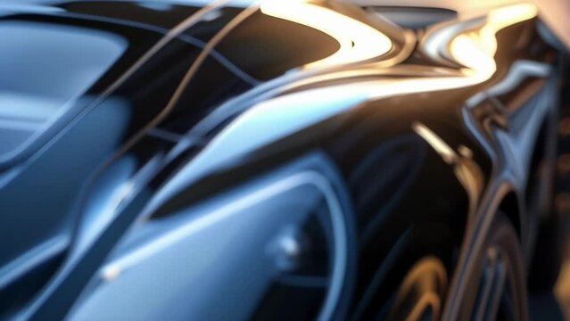 A closeup of the front hood of a car showcasing the strategically p creases and curves designed to reduce drag and increase speed.