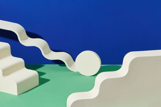 Abstract background with various geometrical forms and podiums