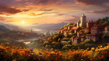 Papier Peint photo Toscane Panoramic view of Tuscany, Italy at sunset.