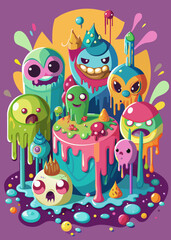 Obraz na płótnie Canvas Mini Sweet Monsters Dripping Colouring Style Graffiti (2)