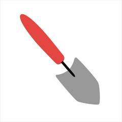 Small garden shovel icon, trowel doodle, vector illustration of gardening equipment, agriculture instruments, farming work tools, isolated colored clipart on white background