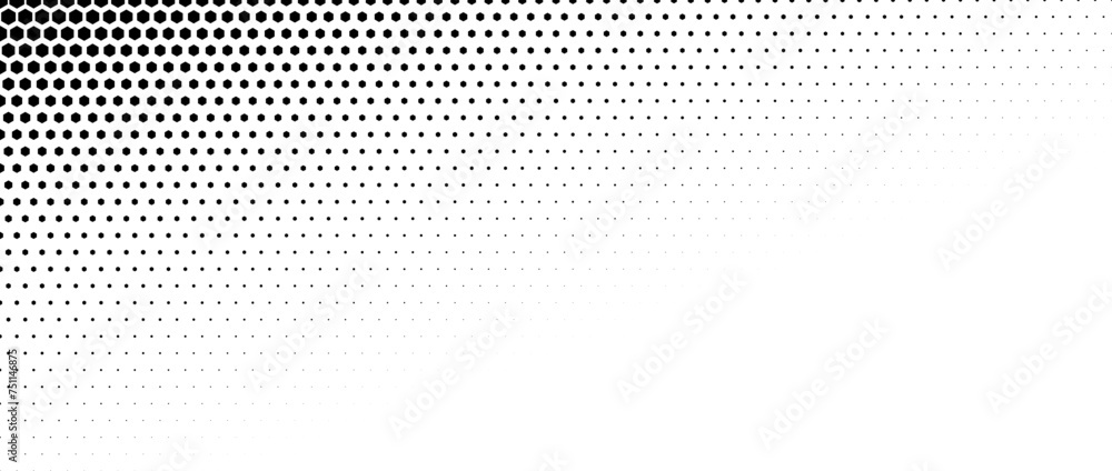Aufkleber hexagon corner halftone gradient texture. abstract black grunge hex gradation background. geometric 