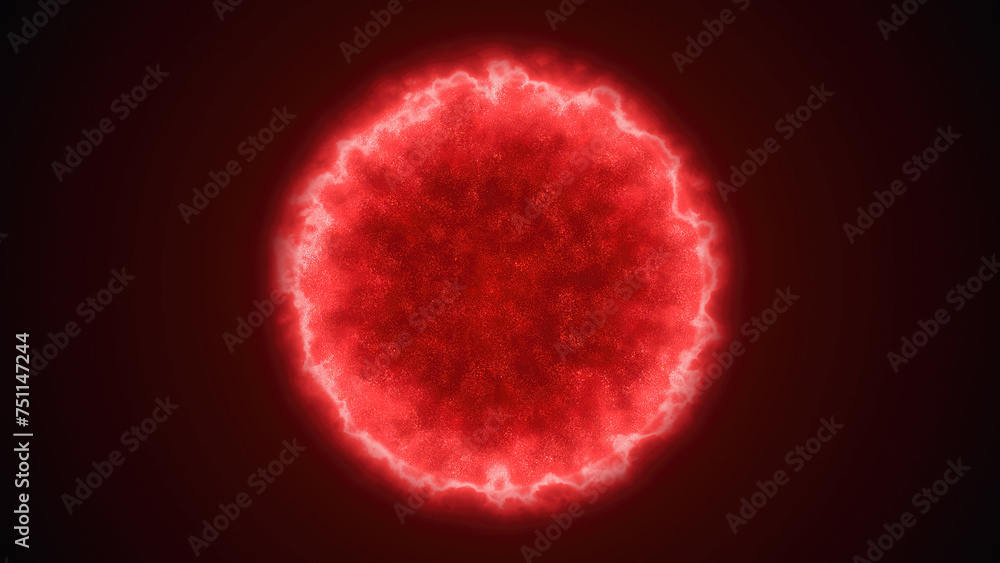 Poster red energy magic sphere round hi-tech light digital ball space planet star made of futuristic light 