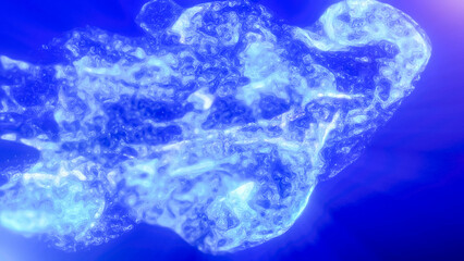 Blue multi-colored energy glowing magic liquid made of waves and electric iridescent plasma of high-tech digital lines and particles in water. Abstract background