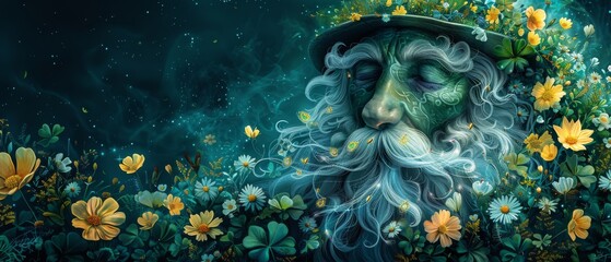 Fantasy illustration of Saint Patrick in a colorful style, background for St. Patrick's Day - obrazy, fototapety, plakaty