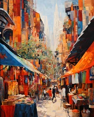 Fensteraufkleber Digital painting of a street market in New York City, USA. © Iman