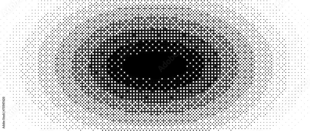 Aufkleber radial pixelated gradient texture. black and white dithered oval gradation. retro ellipse bitmap gam
