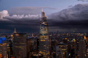 One Vanderbilt modern skyscrapers against cloudy sky