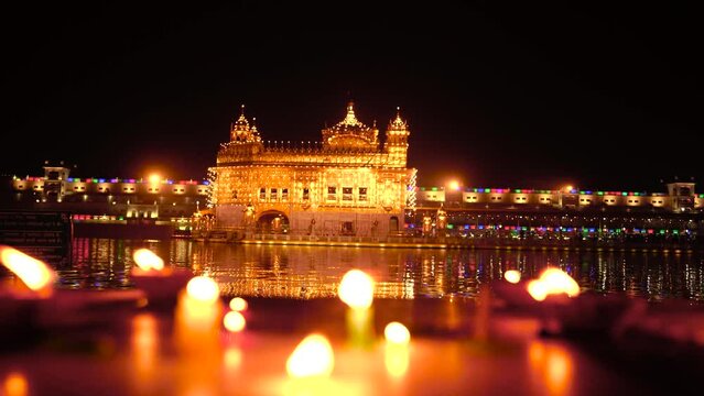 The Golden Temple Amritsar India (Sri Harimandir Sahib Amritsar) Celebrate Gurupurab in Golden Temple and Fireworks,