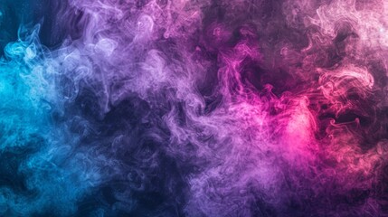 Ethereal abstract smoke art with a blue and purple color gradient on a dark atmospheric background.