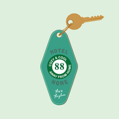 Green plastic motel key hang tag simple in flat illustration 