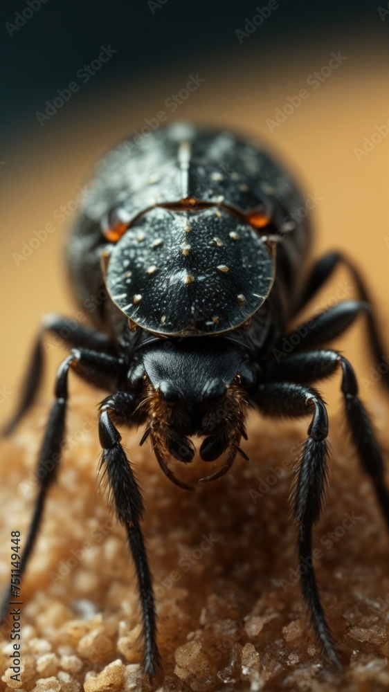 Poster a close up of a bug with black spots. generative ai.
