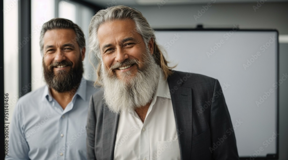 Poster two men with beards standing next to each other. generative ai.