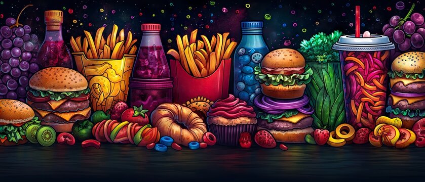 Illustration On The Topic Of Fast Food And Advertising. Generative AI