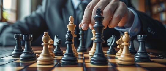 Business strategy planning concept, business organize strategy brainstorm chess board game, Checkmate business management, leadership success, team leader, teamwork
