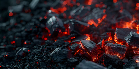 Focusing on cold raw coal nuggets with soft focus exclusion of background and emphasis on color and
